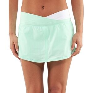 Lululemon Run Pace Skort, Wagon Stripe, Fresh Teal / White, Size 4
